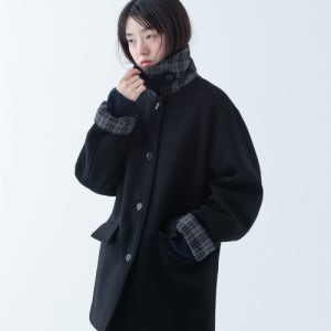 [오헤시오] CHECK HALF WOOL COAT, BLACK 24FW-41000SWbl