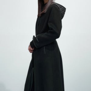 레더 파이핑 벨티드 롱 코트-B1F41HCT800