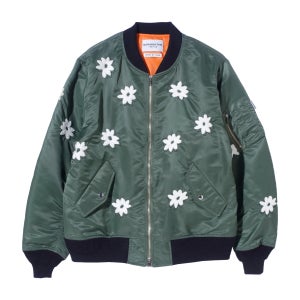 노마리듬 텍스타일 플라워 엠브로이더리 플라이트 자켓 올리브 화이트 N40-JK01C_OW