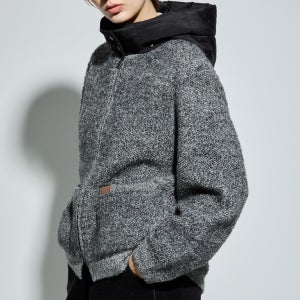 부클 후드 니트 가디건-B1G42KCD800