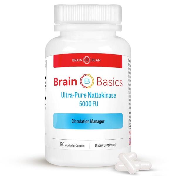 <b>Brain</b> Basic 울트라 <b>퓨어</b> 나토키나제 5000 FU 120 캡슐 효능을 가진 혈액 순환 GMO 프리 비건 글루텐