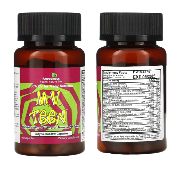 Futurebiotics 퓨처바이오틱스 M.V. 틴 어린이 <b>종합</b> 비타민 90캡슐 1병