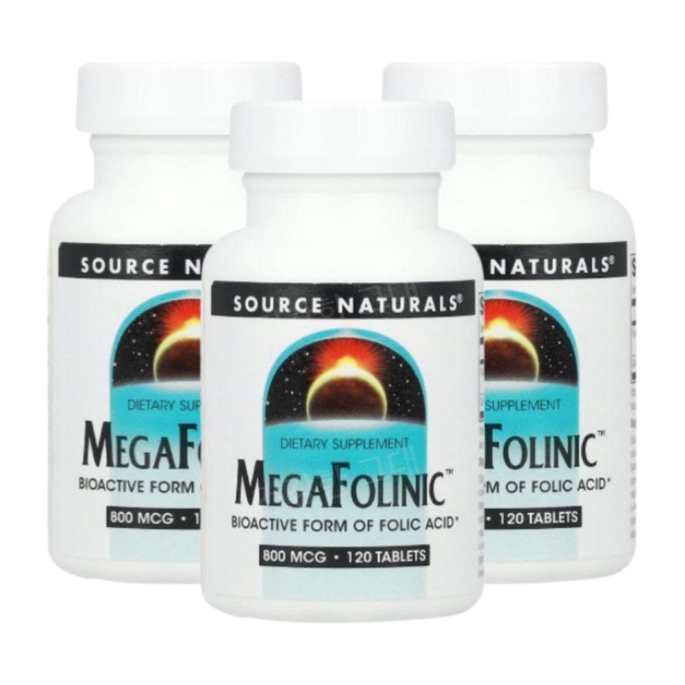 소스내추럴스 소스네추럴스 엽산 <b>메가</b>폴리닉 <b>800mcg</b> 120정 3개 폴릭애시드 <b>Folinic</b>