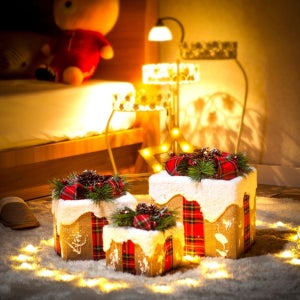 눈쌓인 빨간 리본 선물상자 3종세트 크리스마스트리 트리장식 크리스마스 선물장식소품