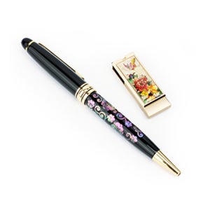 창립기념품 제작 자개USB고급볼펜2종세트-나비목단백외7종