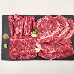 국내산 소한마리 4종 세트 800g (등심, 채끝, 부채, 갈비 각 200g 국내산 육우)