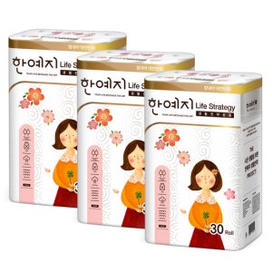 한예지 생활전략 천연펄프 화장지 27m 30롤 3팩