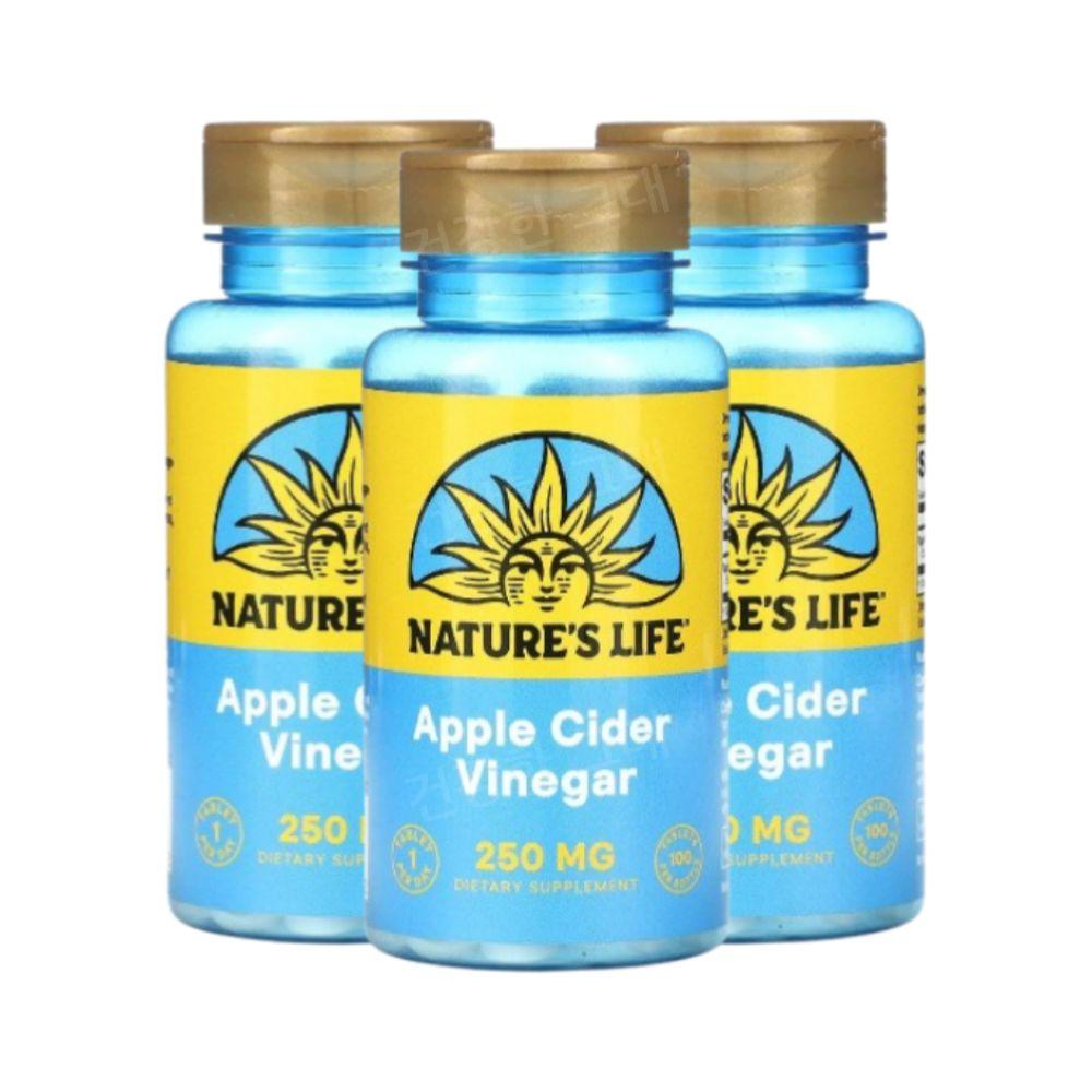 <b>네이처스라이프</b> 사과식초 애플사이다비니거 250mg 100정 3개 애사비 애플사이다비네거