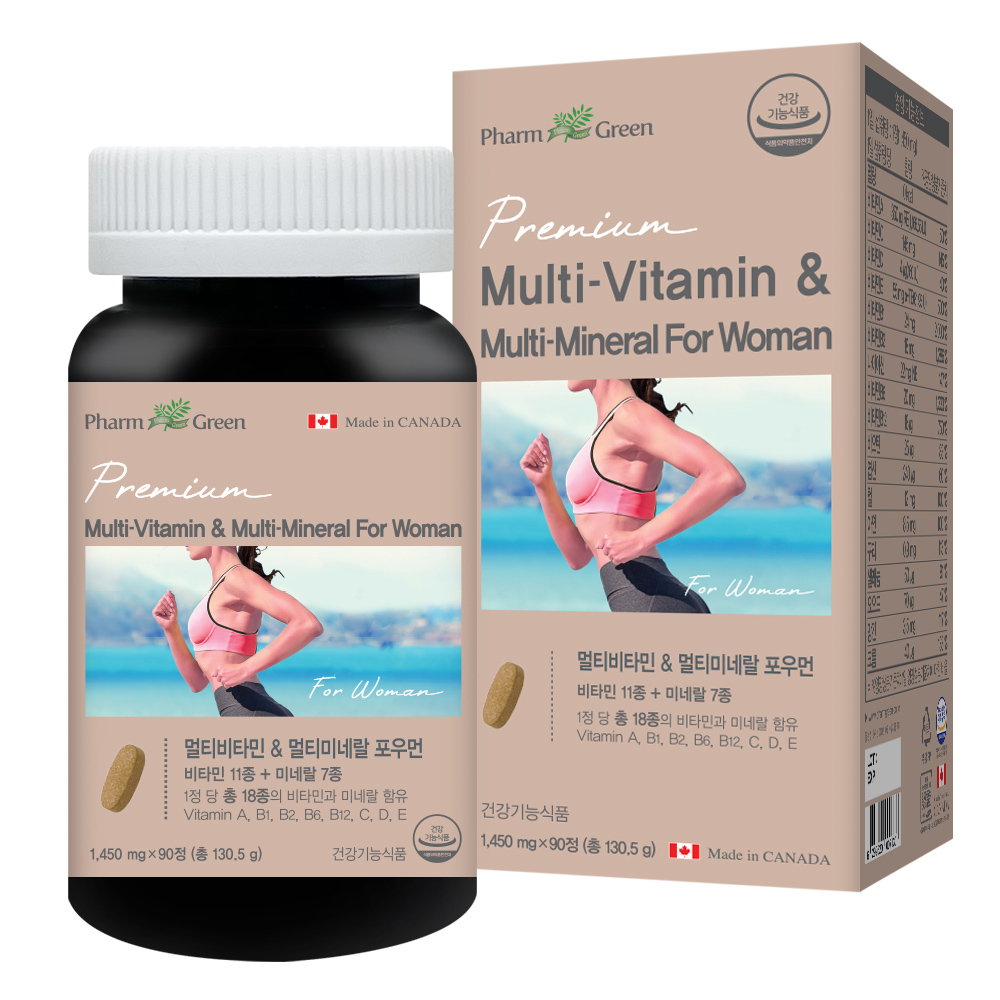팜그린 <b>프리미엄 멀티비타민</b>&amp;<b>멀티</b><b>미네랄</b> 포<b>우먼</b> 1450mg x 90정, 1개