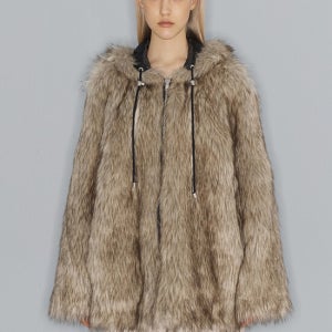 오픈 와이와이 Reversible Faux Fur Hood Jacket, Beige
