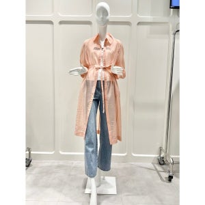 ZOOC 여성 블라우스 25 여름 벨티드 시스루 롱 셔츠 Z252MSC016