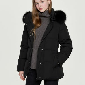 [헤지스 여성] [인기재입고]에센셜 폭스퍼 하프 헤비 구스 다운 블랙 HSJU5DC01BK