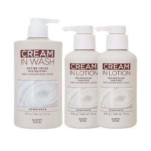 해피바스 크림인 로션 베이비파우더 바디워시 900g + 바디로션 400g x2
