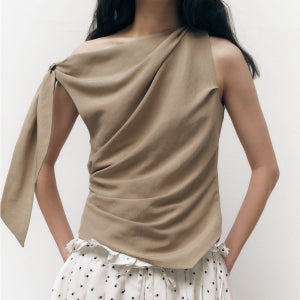 [솔티페블] [1st REORDER] LINEN DRAPING TIED BLOUSE [BEIGE]