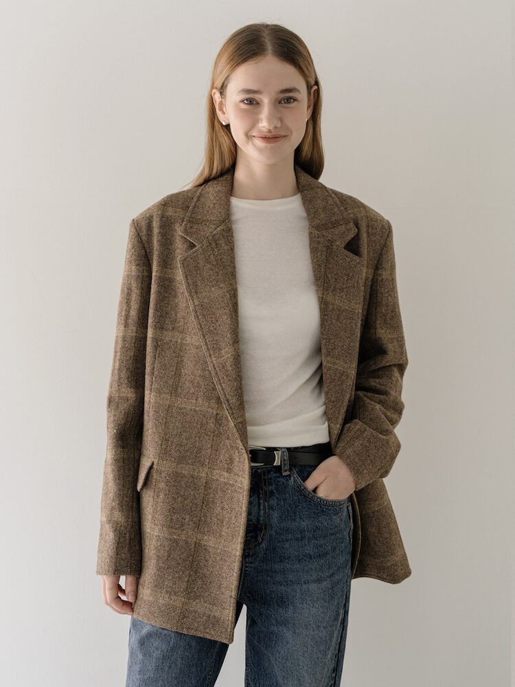 [클루니] Wool check overfit jacket - check 진한갈색 CL243MJ04CH