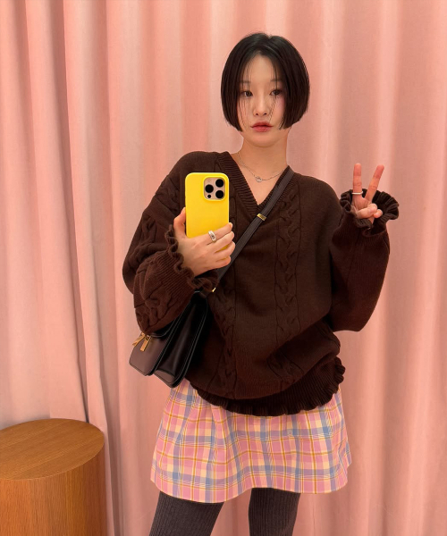 [시눈] SN Cable V-neck Pullover (Brown) SN2F4KK006BR