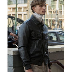 [알레그리]  블랙 양가죽 카라넥 가죽점퍼 ARJU3F809BK