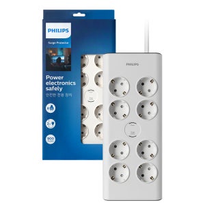 필립스 서지보호 프리미엄 멀티탭 화이트 과부하차단 8구 2M