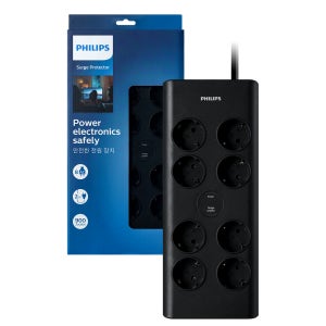 필립스 서지보호 프리미엄 멀티탭 블랙 과부하차단 8구 2M