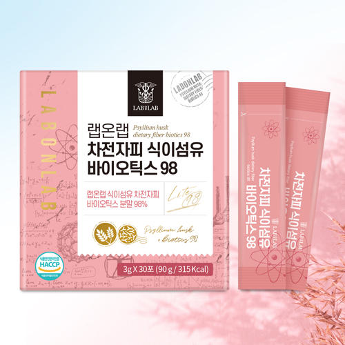 <b>랩온랩 차전자피 식이섬유</b> 바이오틱스 98 스틱 영양제 3g x 30포 1박스