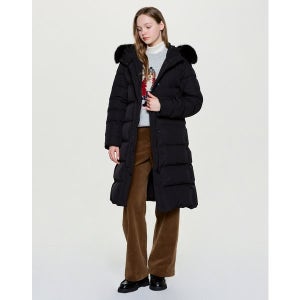 헤지스 여성 헤지스레이디스 25FW 에센셜 폭스퍼 후드 롱 헤비 구스 다운 경량 프리미엄 방한복 090 95 HSJU5DC02BK