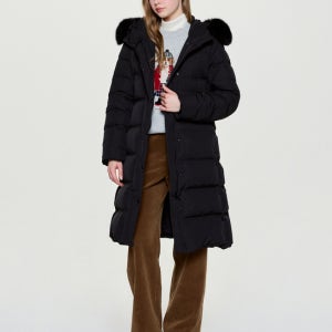 [헤지스 여성] 에센셜 폭스퍼 후드 롱 헤비 구스 다운 블랙 HSJU5DC02BK