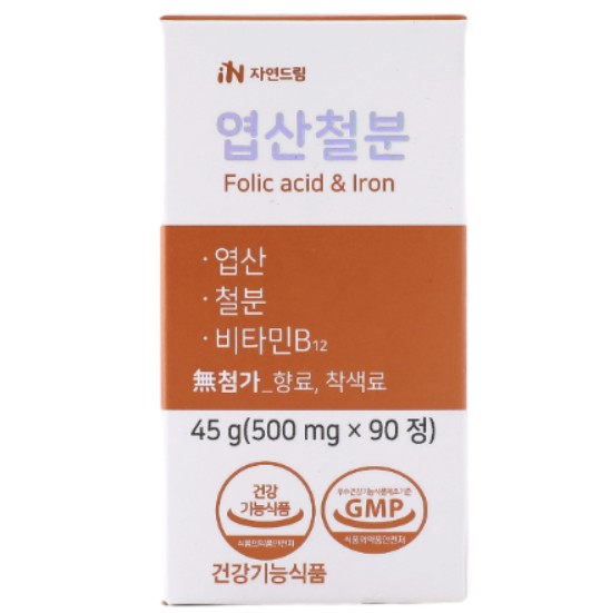 IN자연드림 엽산철분 500mg x 90정, 1개