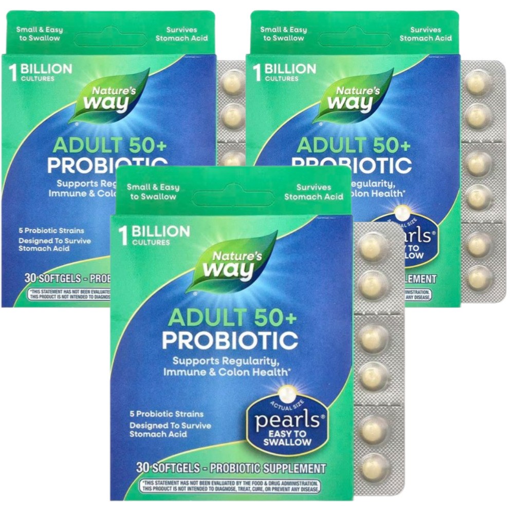 3개 네이처스웨이 <b>어덜트 50 프로바이오틱</b> 10억 CFU 비피더스 콜론 헬스 30 캡슐  30정