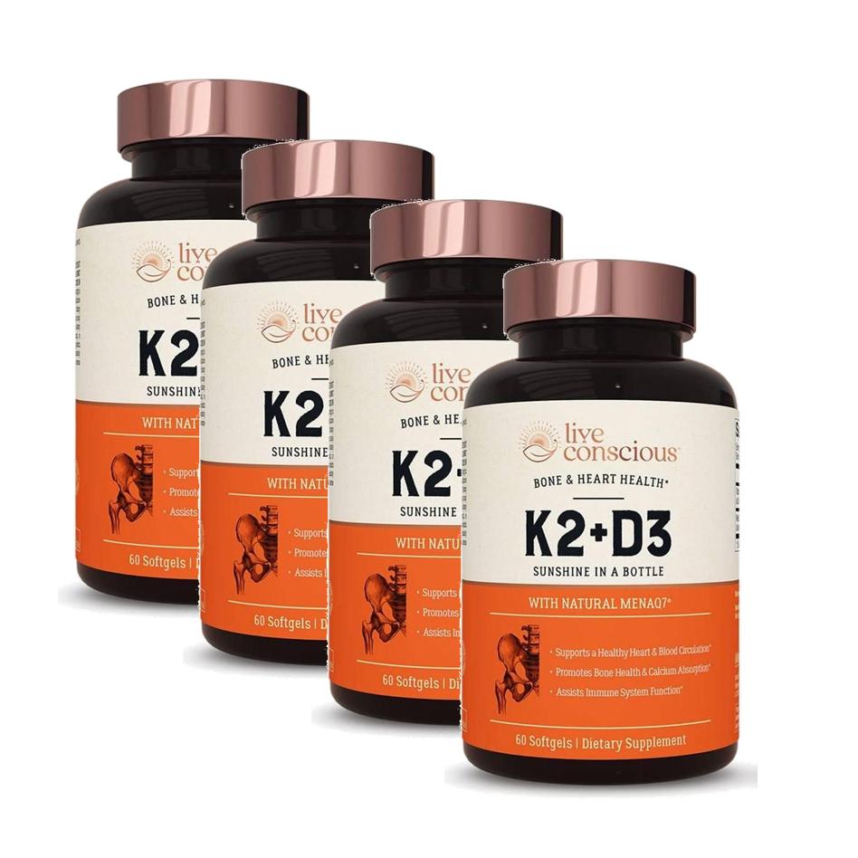 라이브 컨셔스 <b>비타민 K2</b> MK7 플러스 D3 5000 IU 소프트젤 <b>Live Conscious</b> Vitamin <b>K2</b> MK7 D3  4개  60정