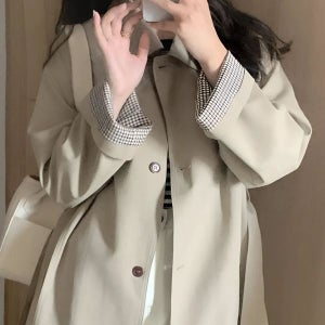 [맘투맘스] (겨울신상코트할인)체크 소매 포인트 클래식 베이직 코트