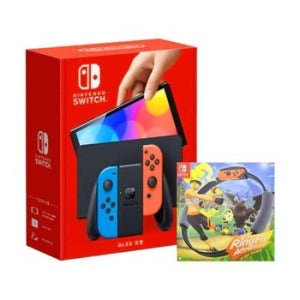 닌텐도 스위치 OLED 네온 블루,레드 본체 + 링 피트 어드벤처(게임칩/링콘 세트) 국내정품 Ss
