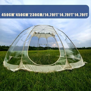 휴대용 팝업 버블 텐트 - 돔 지붕, 전천후 방풍 및 방한 캠핑 텐트, 베이지 오벌 바닥 고정식 인플레이터블 설치, 뒷마당, 정원, 야외 파티, 가족 글램핑용 (별도 설치 불필요)