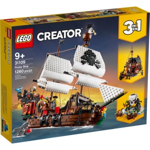 레고 LEGO 레고 크리에이터 3 in 1 해적선 조립 세트, 어린이들은 해적선을 여관이나 해골 섬으로 재조립할 수 있습니다.