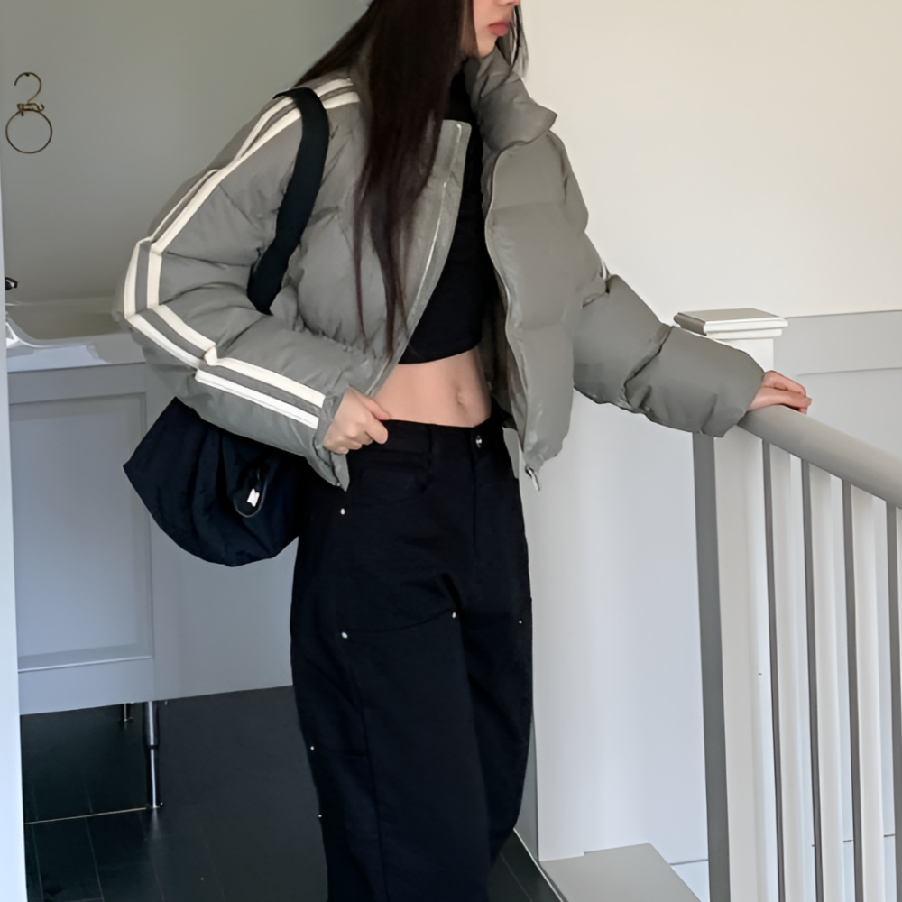 셀리나에스 프리미엄 웰론 라인 크롭 다운 점퍼 오버핏  그레이  FREE