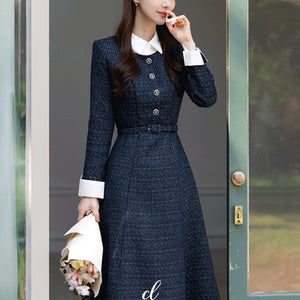 [하이퀄리티/고급미/하객룩]헤르시에 레이어드 벨트 펄 트위드 원피스[단독특가]