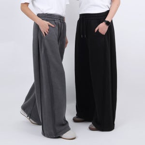 [기획세일15%]솔트 스노우 워싱 핀턱 기모 와이드 트레이닝팬츠