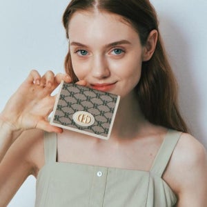 [헤지스 액세서리] [헤리아토] H장식 베이지 패턴 가죽 반지갑 HIWA6E808I2