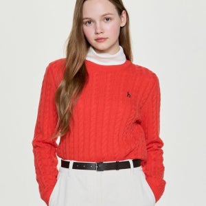 헤지스 레이디스 [25FW] 캐시미어 블렌디드 케이블 풀오버 오렌지 HSSW5DC85O2