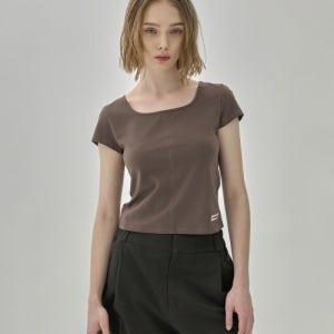 [우알롱] Skin Soft Square Neck T-shirt - TAN BROWN WL252JST05WTBR