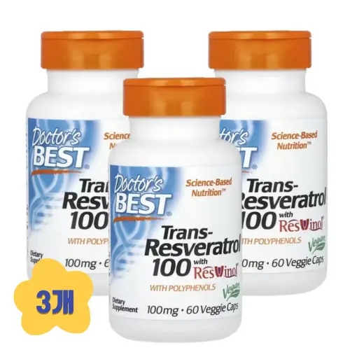 (3개) 닥터스베스트 <b>트랜스 레스베라트롤 100mg</b> 60베지캡슐