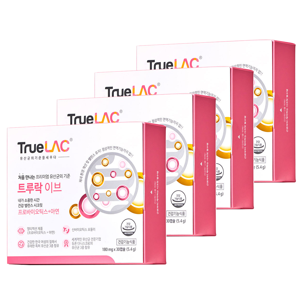 <b>휴럼</b> 트루락 이브 질 유래 유산균 장건강  프로바이오틱스 30정, 4개