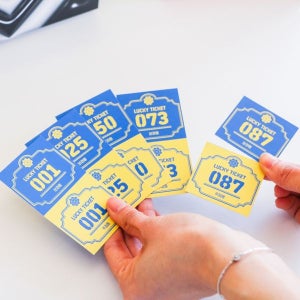 [갓샵] 럭키드로우 추첨권 행운권 응모권 경품권 [50매 세트 1-100 숫자 번호표 제작 돌잔치 결혼식 이벤트 추첨 응모 행운 경품 뽑기 함 통 상자 박스]