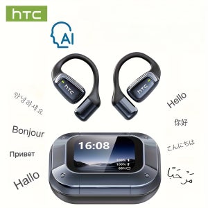 HTC NE25 무선 오픈 이어폰, V6.0 무선, 낮은 통화 지연, 실시간 134개 언어 AI 번역 탑재 - HD LCD 디스플레이, 60시간 배터리 수명