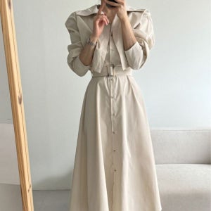 [맘투맘스] (여리 신상원피스 가격할인!!)트렌치 무드 벨트 셔츠 롱원피스