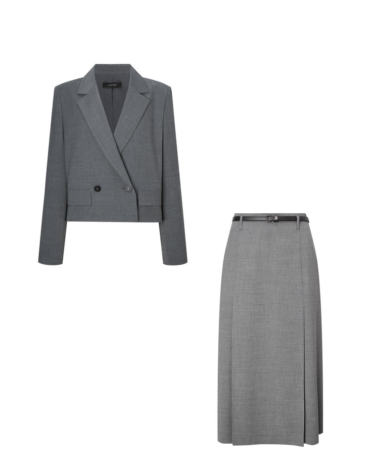 [질스튜어트 여성 세트] [SET] 그레이 울혼방 크롭 테일러드 자켓 + 플리츠 스커트 (벨트포함) 1ZJA5C100G2