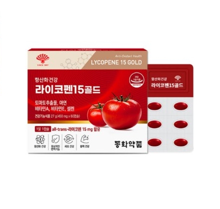 동화약품 항산화건강 <b>라이코펜</b> 15 골드 450mg x 60캡슐, 1개