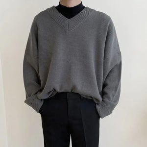 [빠른배송][SET선택할인] 갓성비 헤비 오버핏 브이넥 이중지 니트 + 이너 목폴라 티셔츠