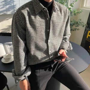 웨일 글렌 체크 울 셔츠 기모 남방 M~XL