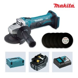 마끼다 DGA402RGEX 18V 6.0Ah 배터리 2팩 충전그라인더 100mm(4인치)+절단석5장+케이스