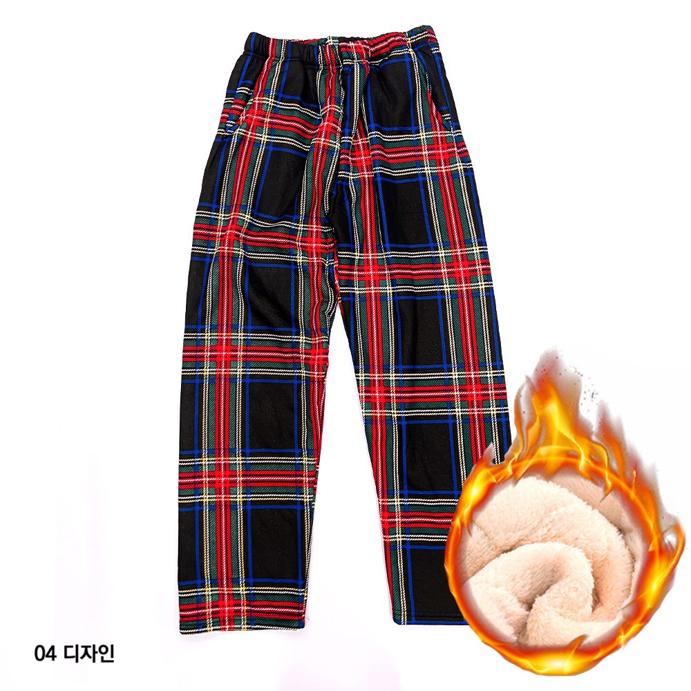 <b>이너스</b> 남여공용 융털 체크 트레이닝바지 일자핏 패션기모바지  04디자인  FREE